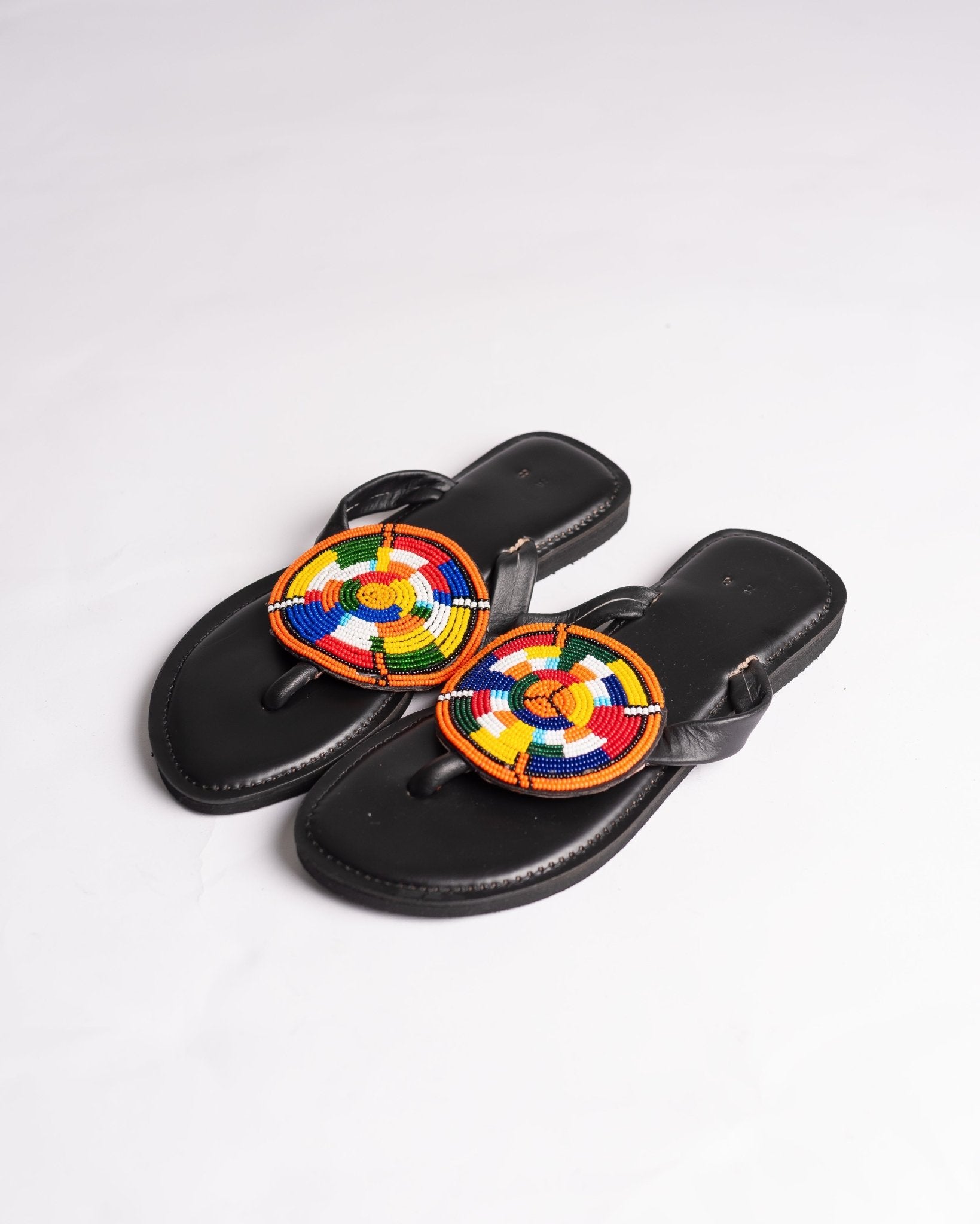 Hand-beaded Kenyan leather comfy slippers with Maasai beadwork, Ref 3092 — handcrafted in Kenya