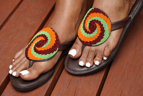 Beaded Leather Comfy Slippers (Ref: 3150) - Nathez out of Africa