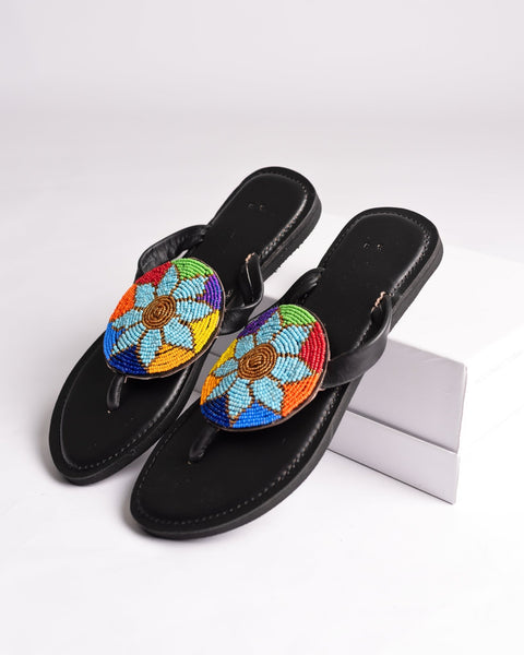 Beaded Leather Comfy Slippers (Ref: 3165) - Nathez out of Africa