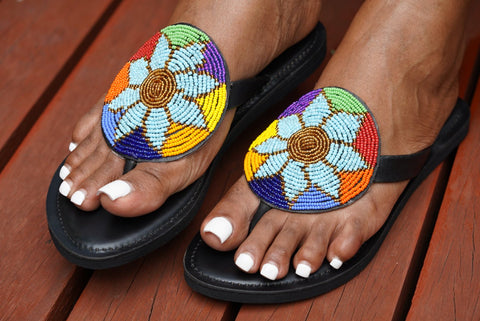 Beaded Leather Comfy Slippers (Ref: 3165) - Nathez out of Africa