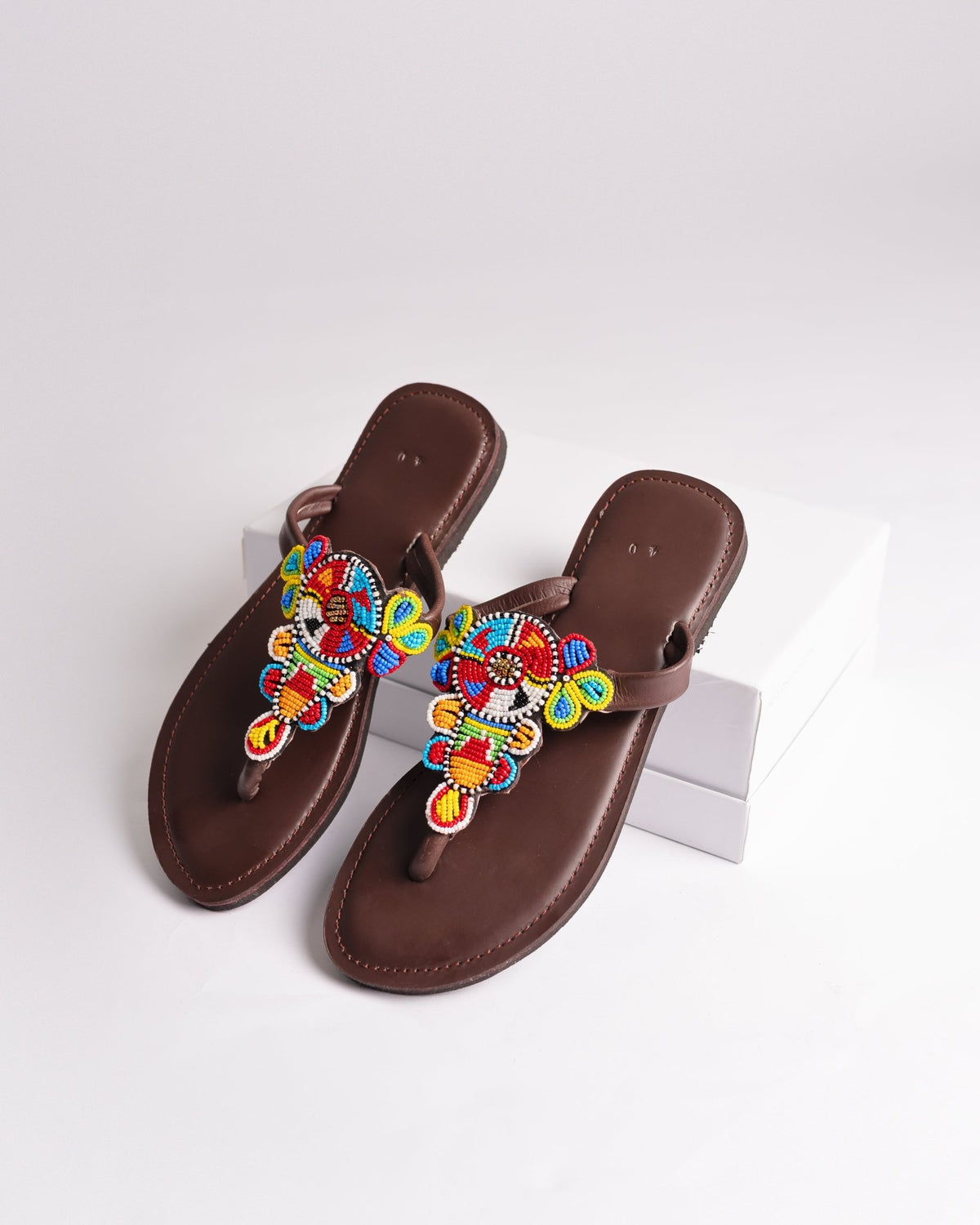 Hand-beaded Kenyan leather comfy slippers with Maasai beadwork, Ref 3196 — handcrafted in Kenya