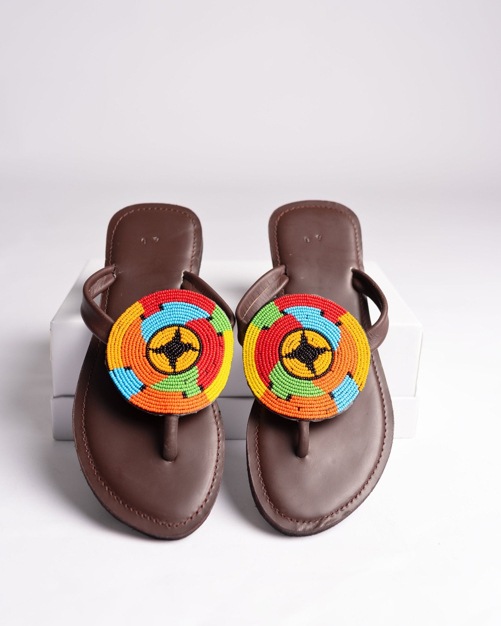 Hand-beaded Kenyan leather comfy slippers with Maasai beadwork, Ref 3233 — handcrafted in Kenya