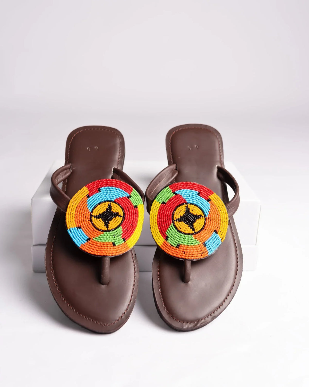 Hand-beaded Kenyan leather comfy slippers with Maasai beadwork, Ref 3233 — handcrafted in Kenya