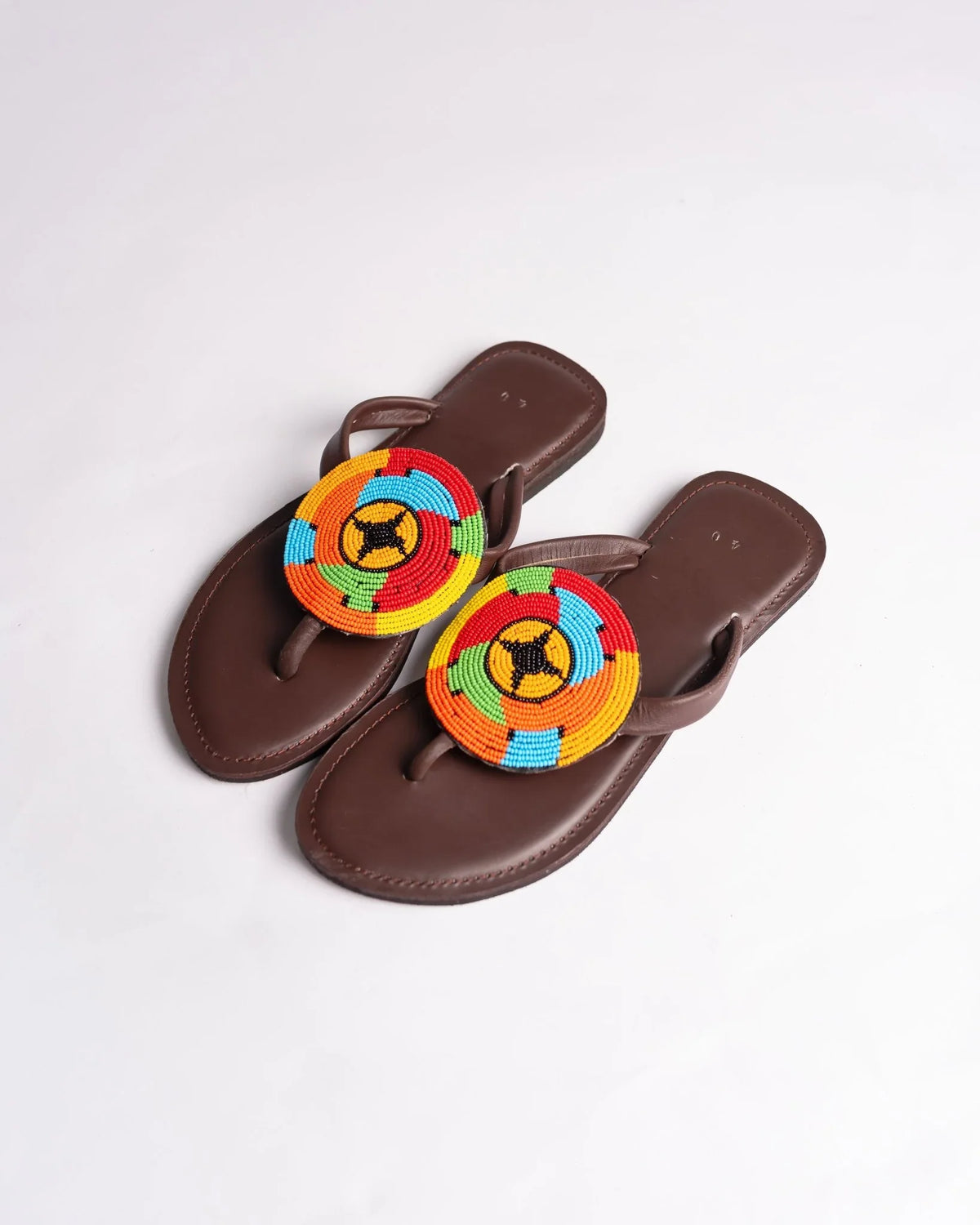 Hand-beaded Kenyan leather comfy slippers with Maasai beadwork, Ref 3233 — handcrafted in Kenya
