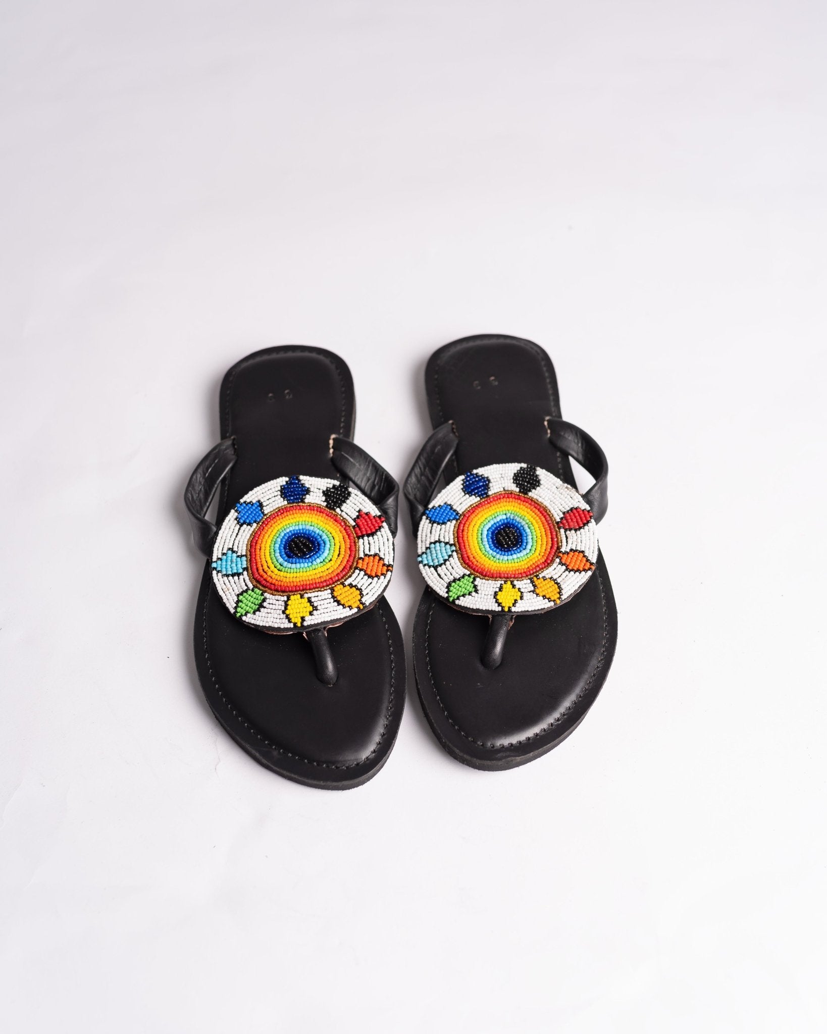 Hand-beaded Kenyan leather comfy slippers with Maasai beadwork, Ref 3273 — handcrafted in Kenya