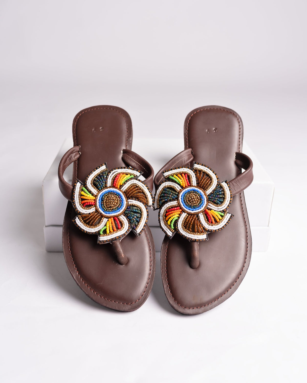 Hand-beaded Kenyan leather comfy slippers with Maasai beadwork, Ref 3347 — handcrafted in Kenya
