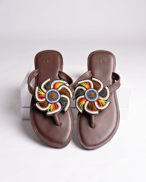 Beaded Leather Comfy Slippers (Ref: 3347) - Nathez out of Africa