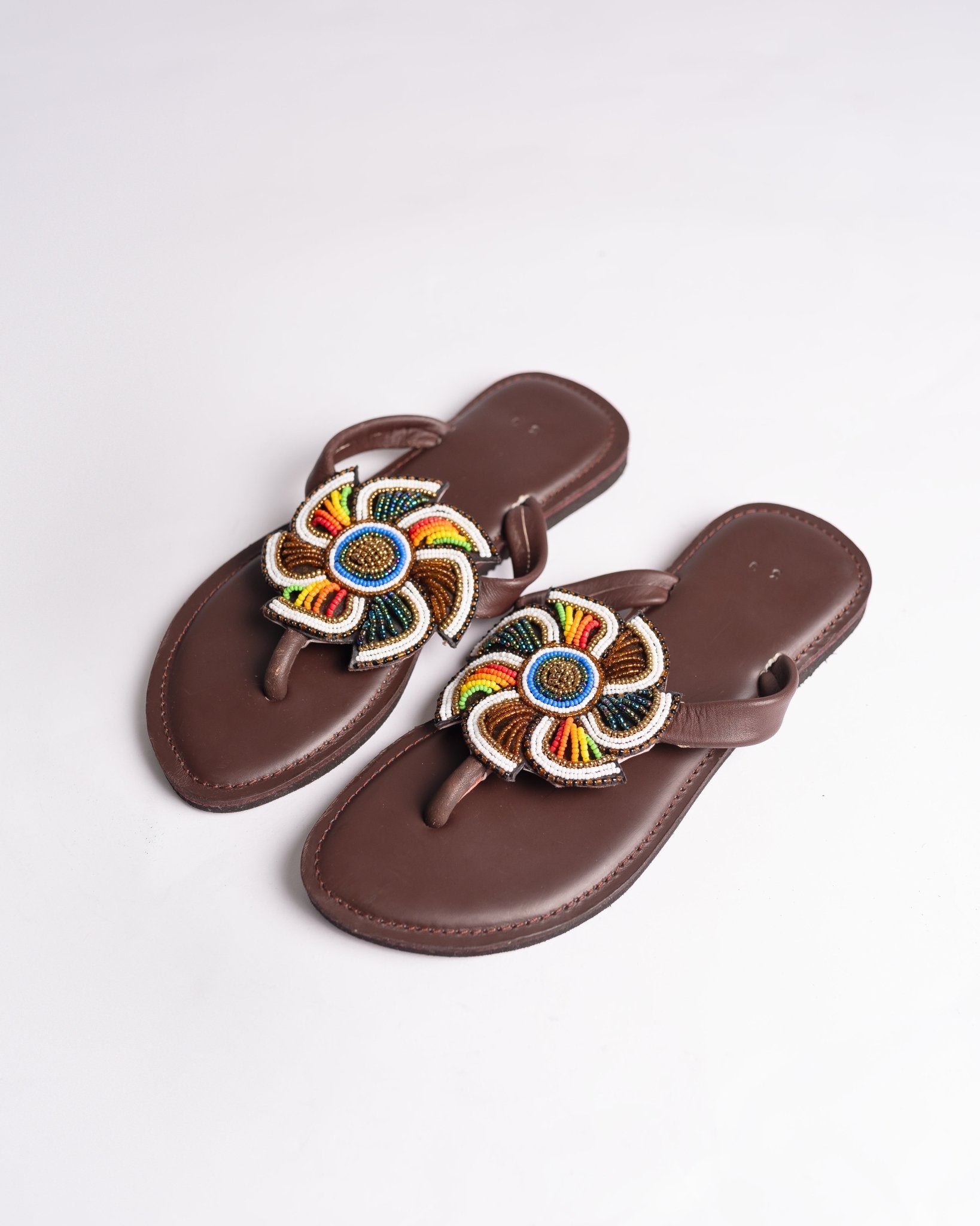 Hand-beaded Kenyan leather comfy slippers with Maasai beadwork, Ref 3347 — handcrafted in Kenya