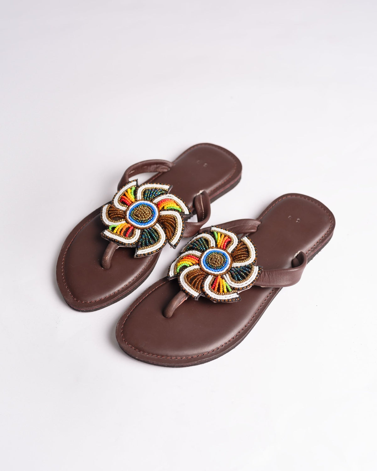 Hand-beaded Kenyan leather comfy slippers with Maasai beadwork, Ref 3347 — handcrafted in Kenya
