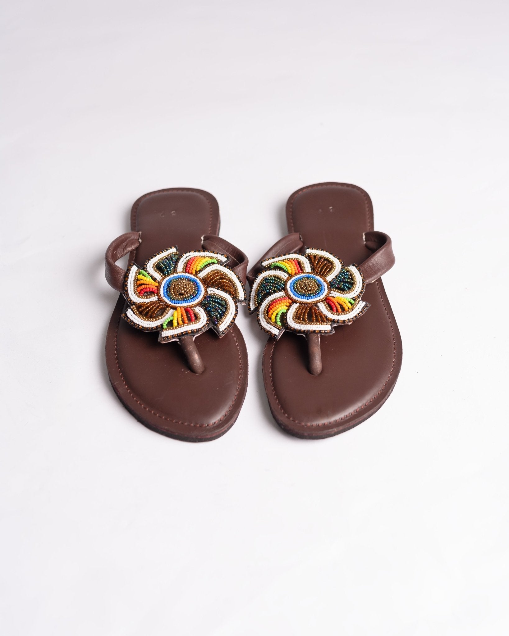 Hand-beaded Kenyan leather comfy slippers with Maasai beadwork, Ref 3347 — handcrafted in Kenya