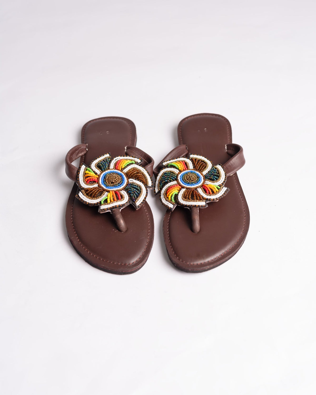 Hand-beaded Kenyan leather comfy slippers with Maasai beadwork, Ref 3347 — handcrafted in Kenya