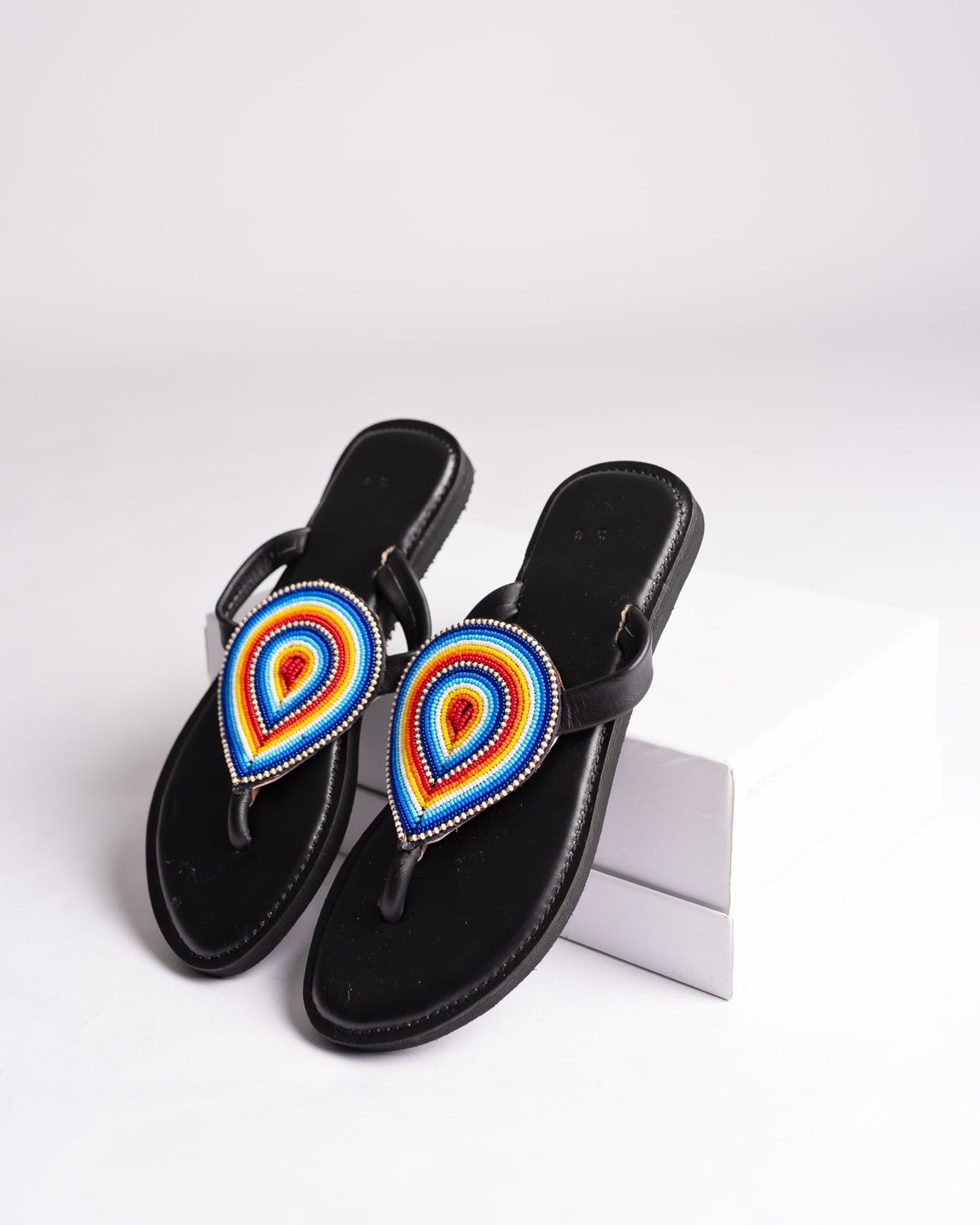 Hand-beaded Kenyan leather comfy slippers with Maasai beadwork, Ref 3422 — handcrafted in Kenya