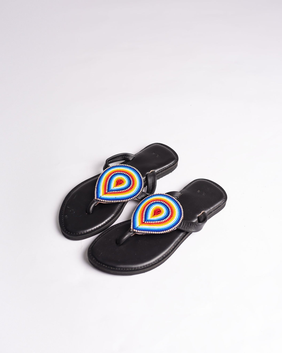Hand-beaded Kenyan leather comfy slippers with Maasai beadwork, Ref 3422 — handcrafted in Kenya