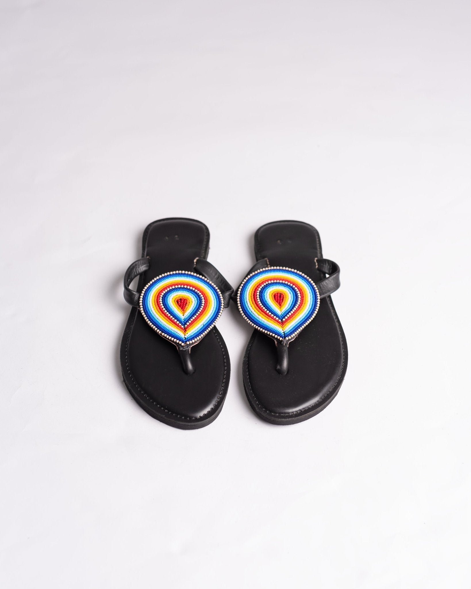 Hand-beaded Kenyan leather comfy slippers with Maasai beadwork, Ref 3422 — handcrafted in Kenya