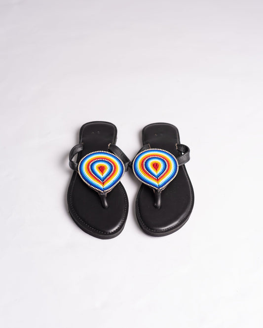 Hand-beaded Kenyan leather comfy slippers with Maasai beadwork, Ref 3422 — handcrafted in Kenya