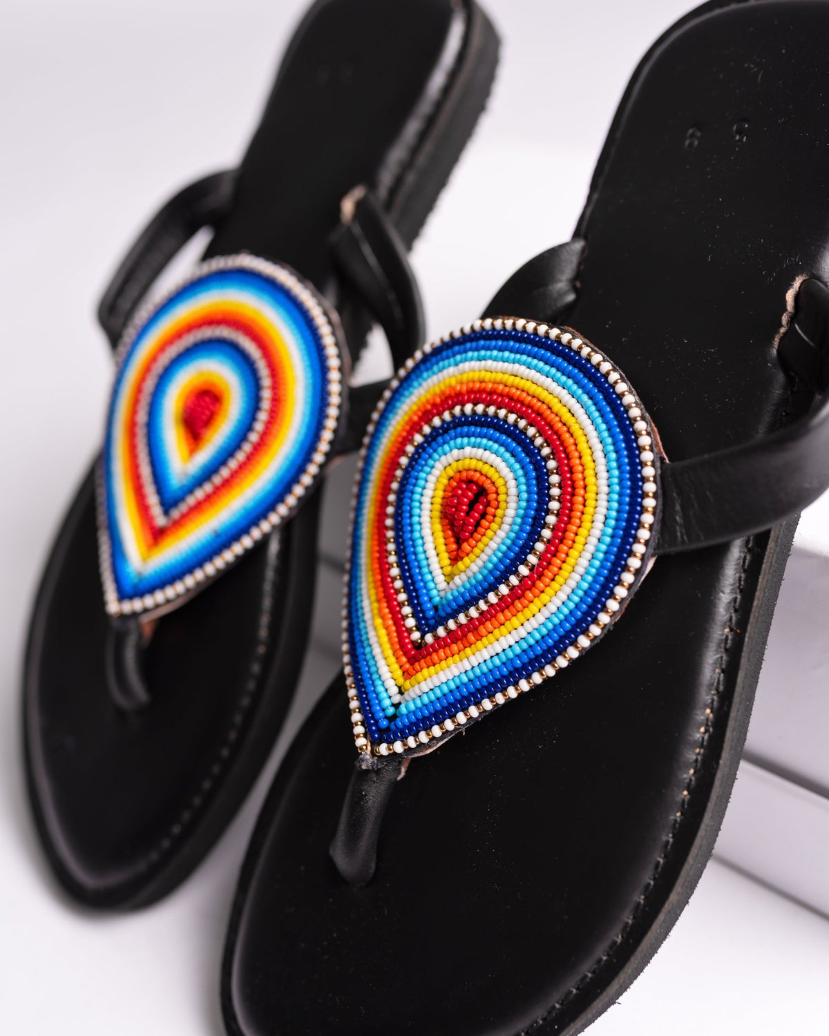 Hand-beaded Kenyan leather comfy slippers with Maasai beadwork, Ref 3422 — handcrafted in Kenya