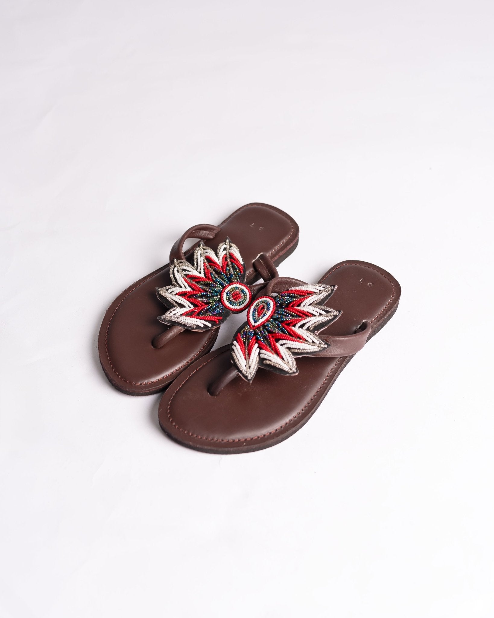 Hand-beaded Kenyan leather comfy slippers with Maasai beadwork, Ref 3435 — handcrafted in Kenya
