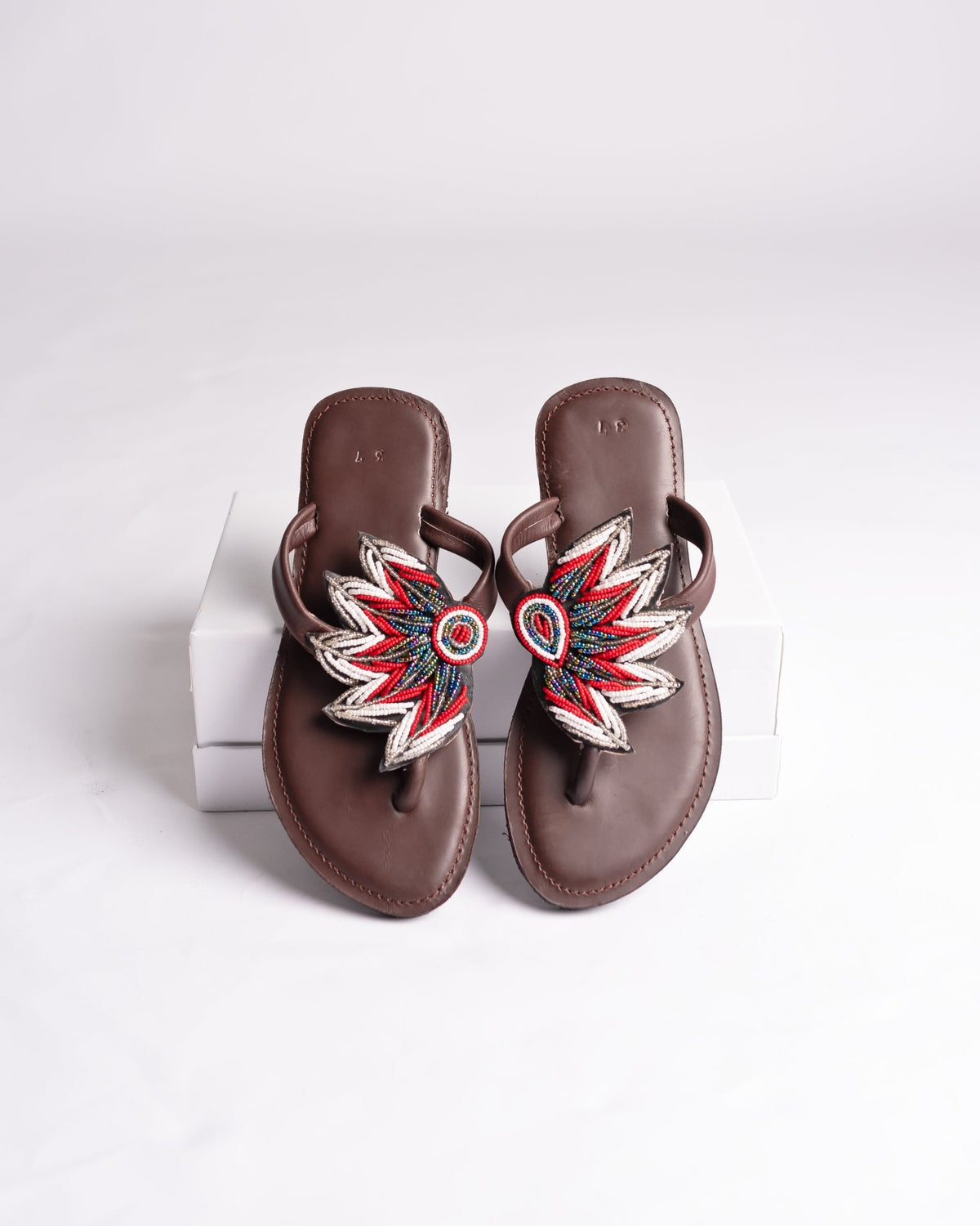 Hand-beaded Kenyan leather comfy slippers with Maasai beadwork, Ref 3435 — handcrafted in Kenya