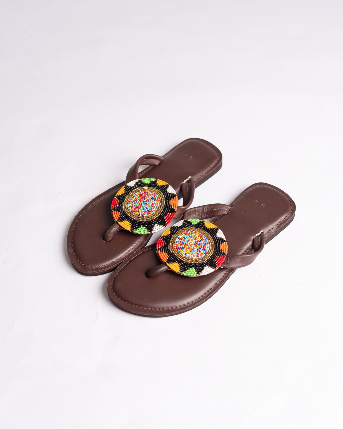 Hand-beaded Kenyan leather comfy slippers with Maasai beadwork, Ref 3444 — handcrafted in Kenya