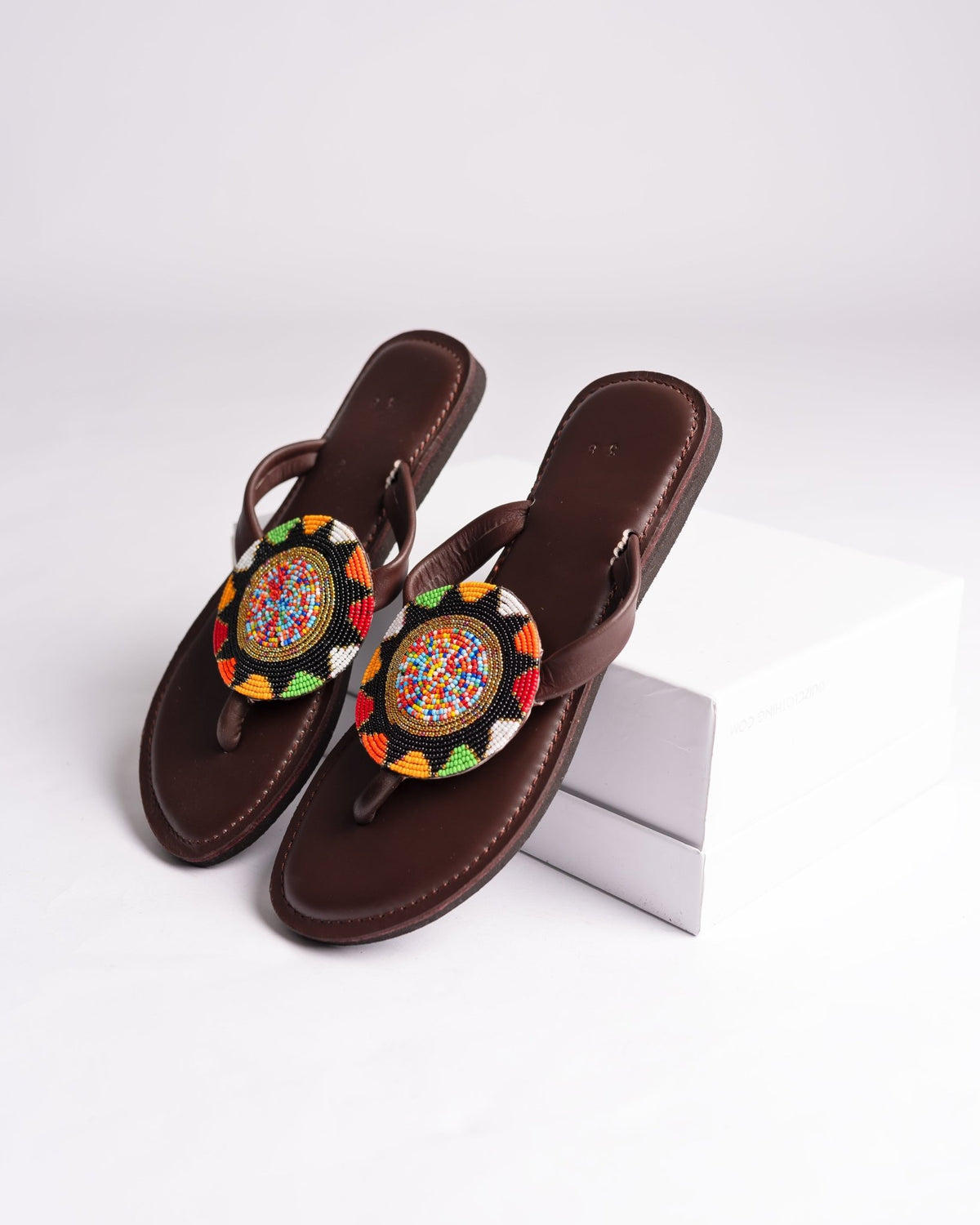 Hand-beaded Kenyan leather comfy slippers with Maasai beadwork, Ref 3444 — handcrafted in Kenya