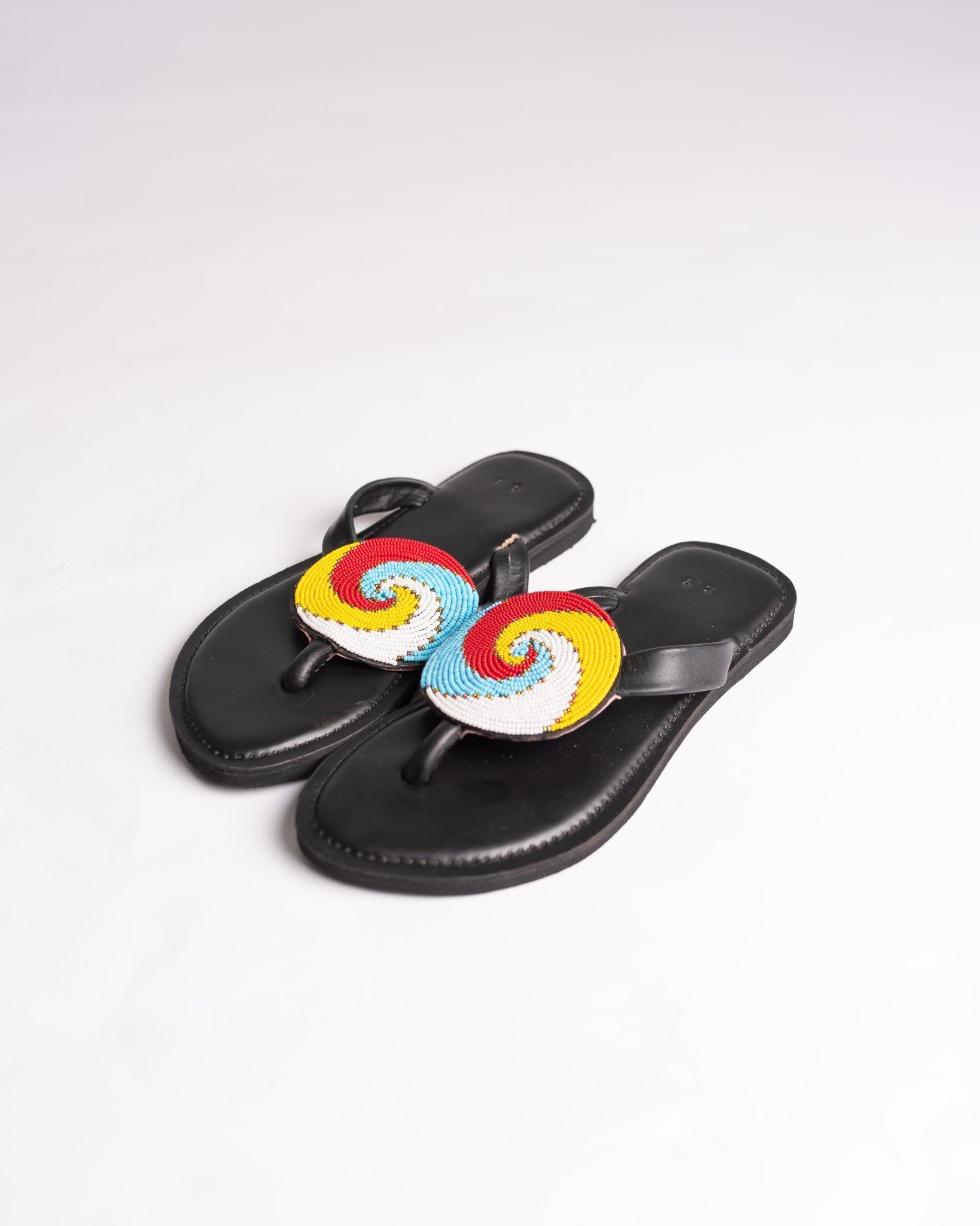 Hand-beaded Kenyan leather comfy slippers with Maasai beadwork, Ref 3061 — handcrafted in Kenya