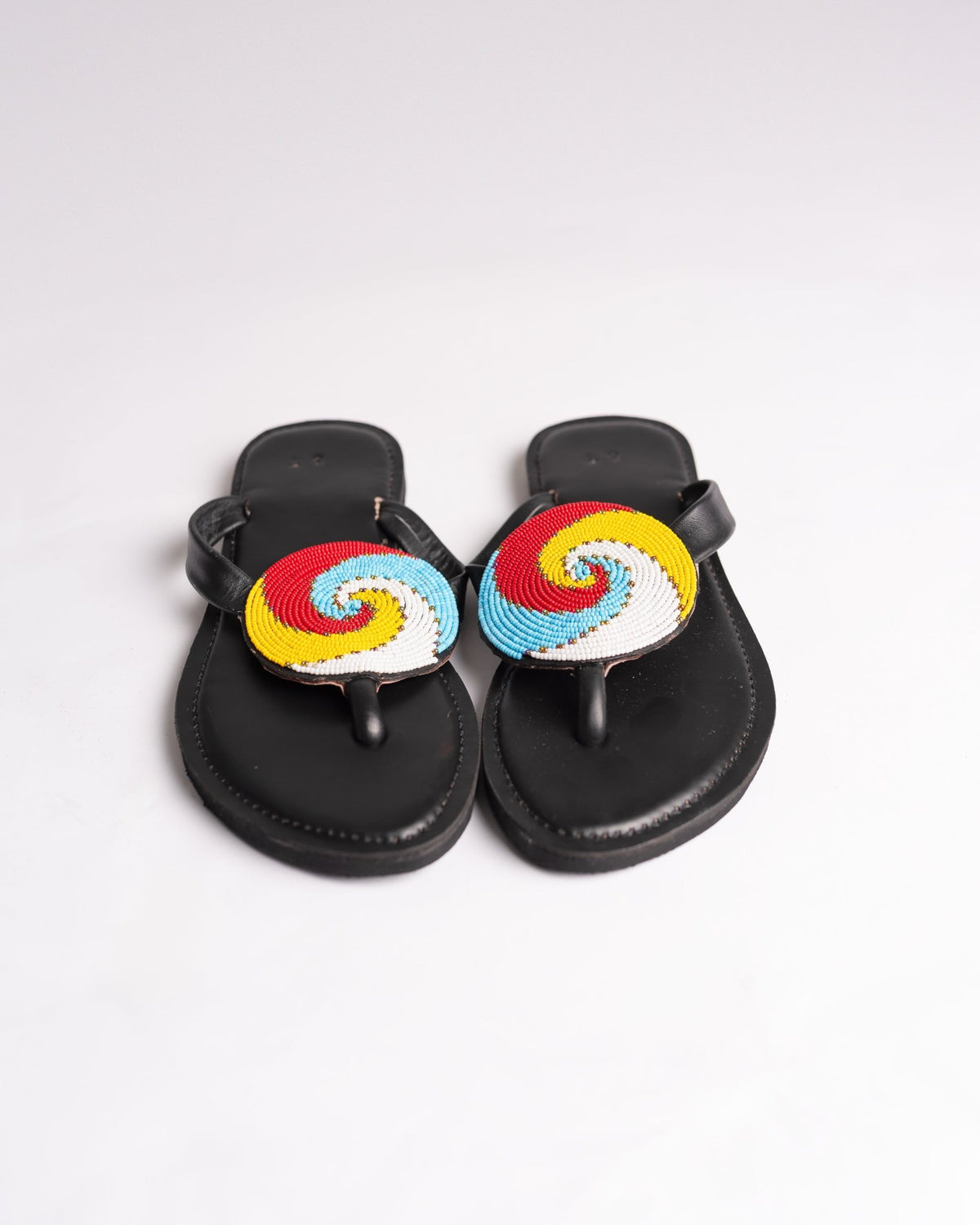 Hand-beaded Kenyan leather comfy slippers with Maasai beadwork, Ref 3061 — handcrafted in Kenya