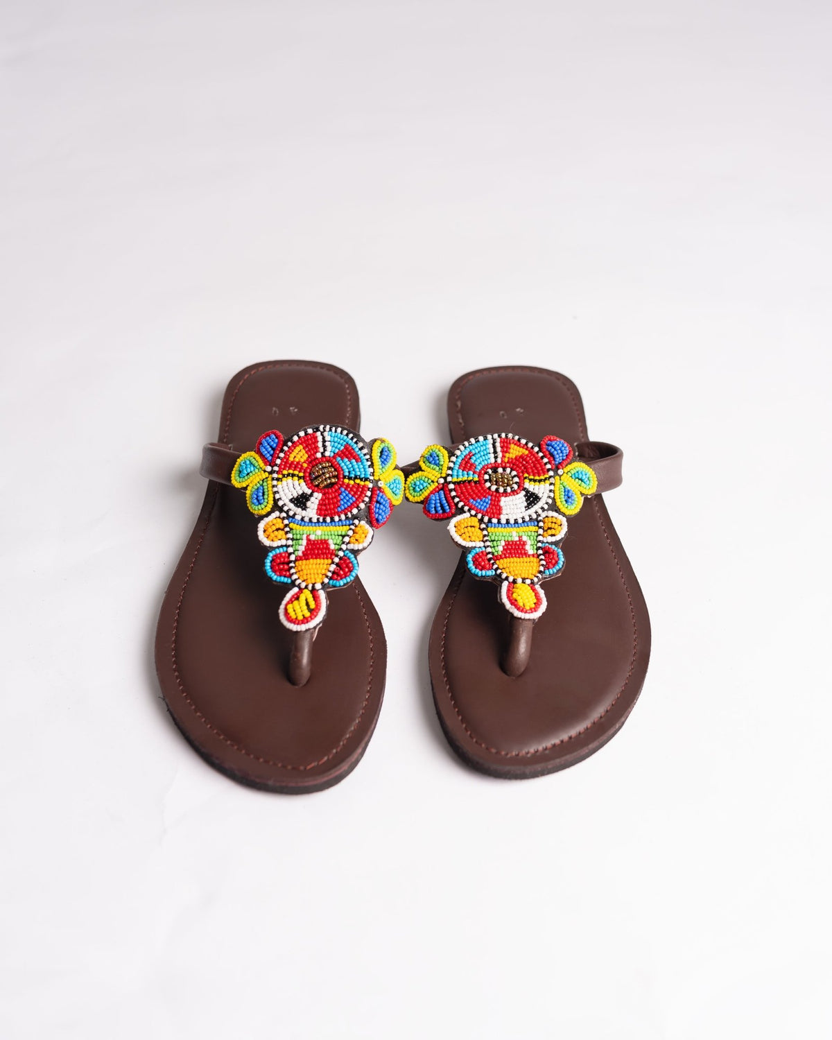 Hand-beaded Kenyan leather comfy slippers with Maasai beadwork, Ref 3212 — handcrafted in Kenya