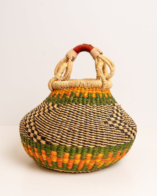 Dugbila small hand-woven Bolga basket — ethical African storage basket, Ghanaian artisan craft