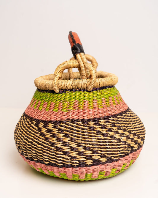 Dugbila small hand-woven Bolga basket — ethical African storage basket, Ghanaian artisan craft