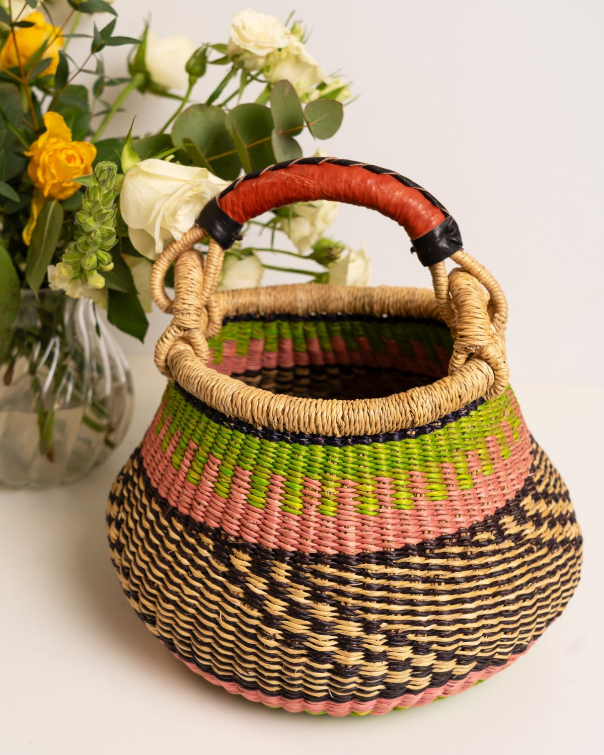 Dugbila small hand-woven Bolga basket — ethical African storage basket, Ghanaian artisan craft