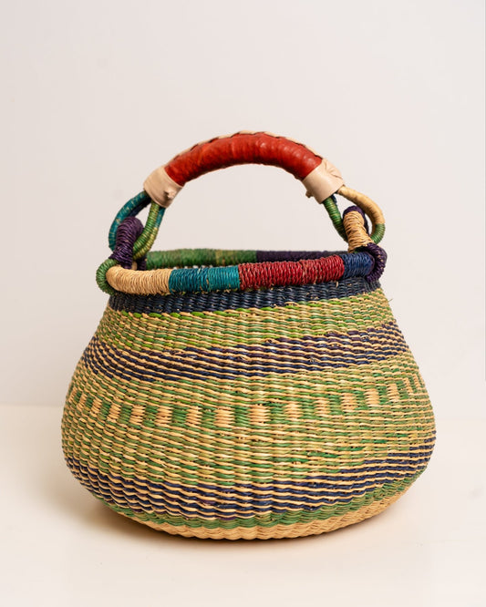 Dugbila small hand-woven Bolga basket — ethical African storage basket, Ghanaian artisan craft