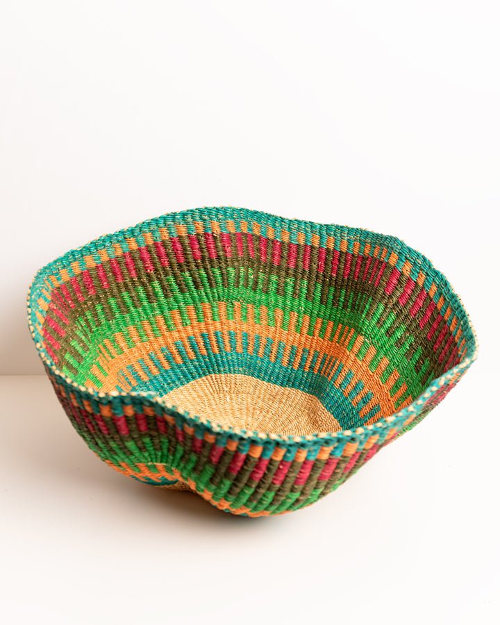 Hand-woven wavy basket — unique African artisan woven storage basket, ethically made Ghana