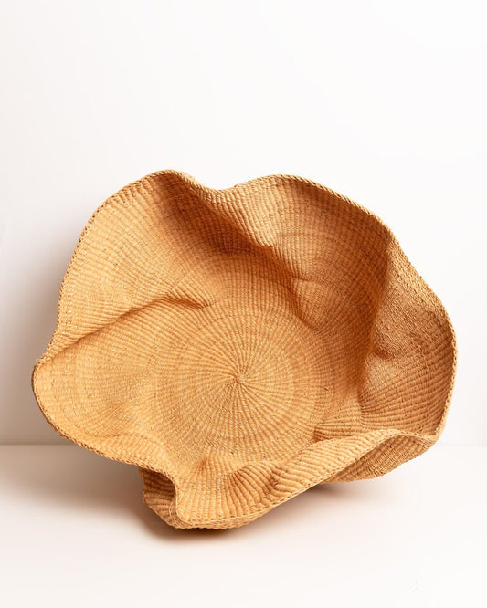 Hand-woven wavy basket — unique African artisan woven storage basket, ethically made Ghana