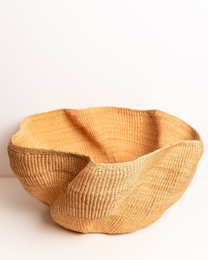 Hand-woven wavy basket — unique African artisan woven storage basket, ethically made Ghana
