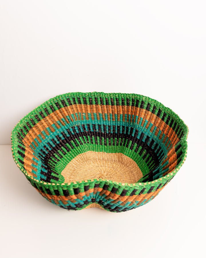 Hand-woven wavy basket — unique African artisan woven storage basket, ethically made Ghana