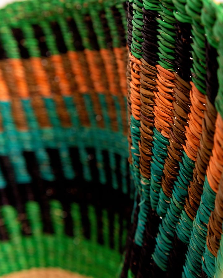 Hand-woven wavy basket — unique African artisan woven storage basket, ethically made Ghana