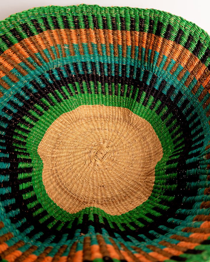 Hand-woven wavy basket — unique African artisan woven storage basket, ethically made Ghana