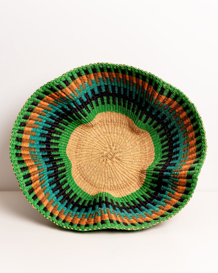 Hand-woven wavy basket — unique African artisan woven storage basket, ethically made Ghana