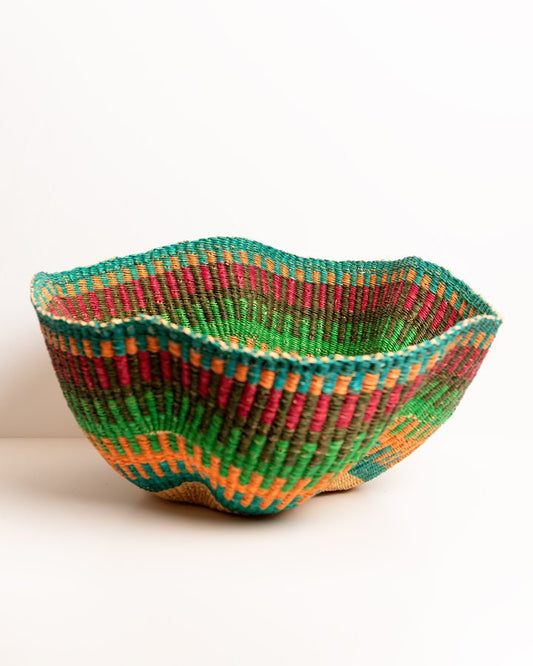 Hand-woven wavy basket — unique African artisan woven storage basket, ethically made Ghana