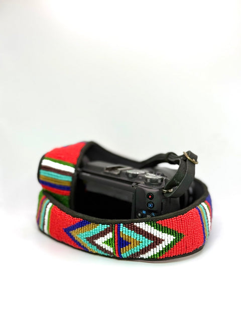 Hand - beaded Leather Camera Strap – Kenyan Artisan - Made, Adjustable & Durable - Nathez out of Africa