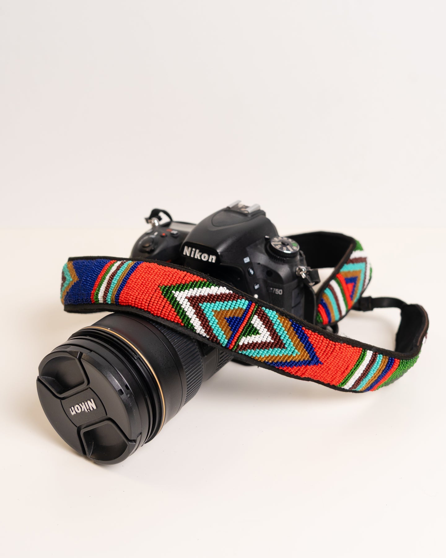 Hand-beaded leather camera strap — Kenyan Maasai artisan-made, adjustable and durable