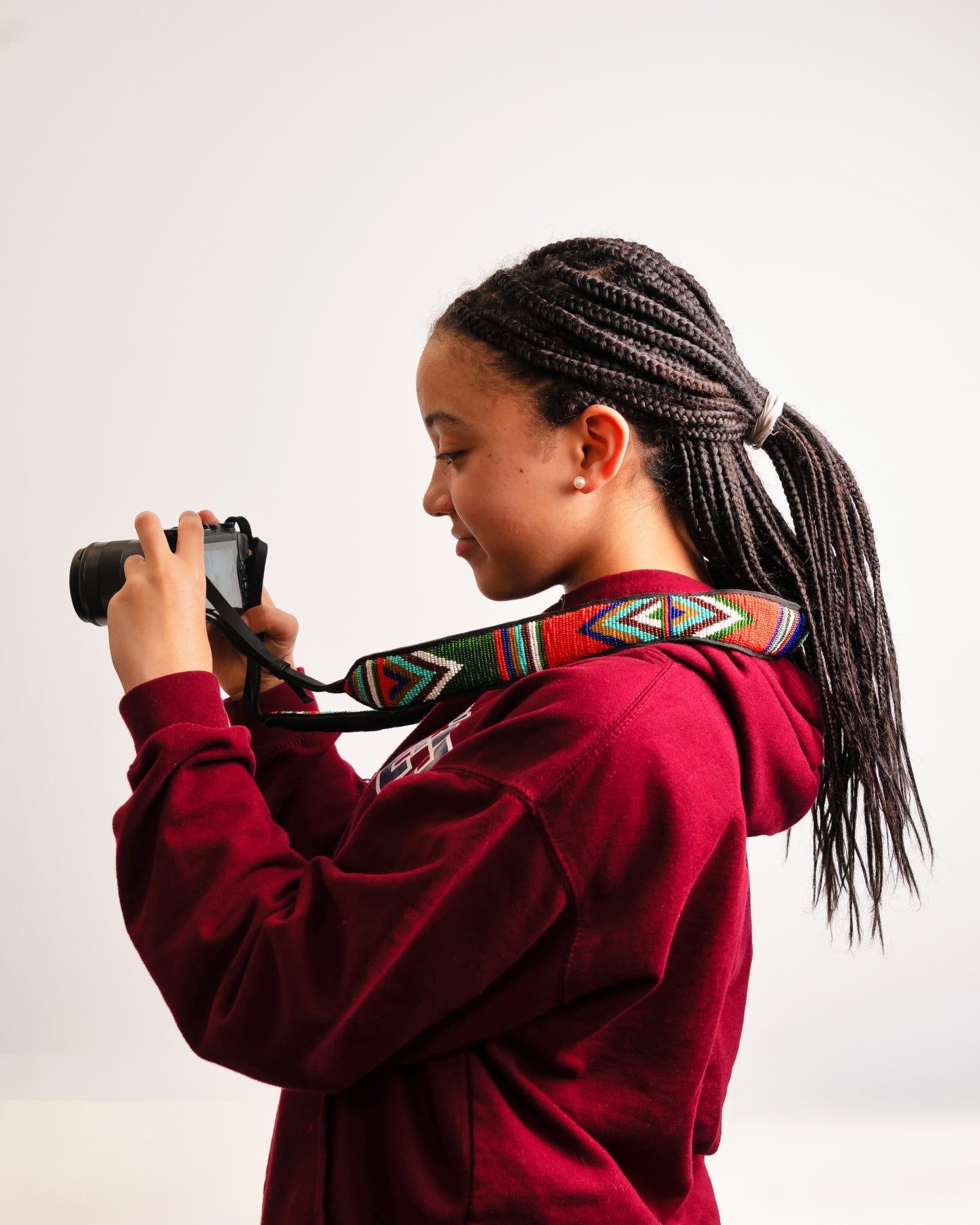 Hand-beaded leather camera strap — Kenyan Maasai artisan-made, adjustable and durable