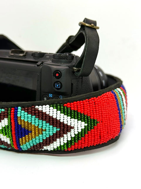 Hand - beaded Leather Camera Strap – Kenyan Artisan - Made, Adjustable & Durable - Nathez out of Africa
