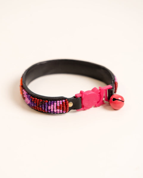 Hand Beaded Leather Paka Cat Collar – African Handmade Kitten Collar with Bell - Nathez out of Africa