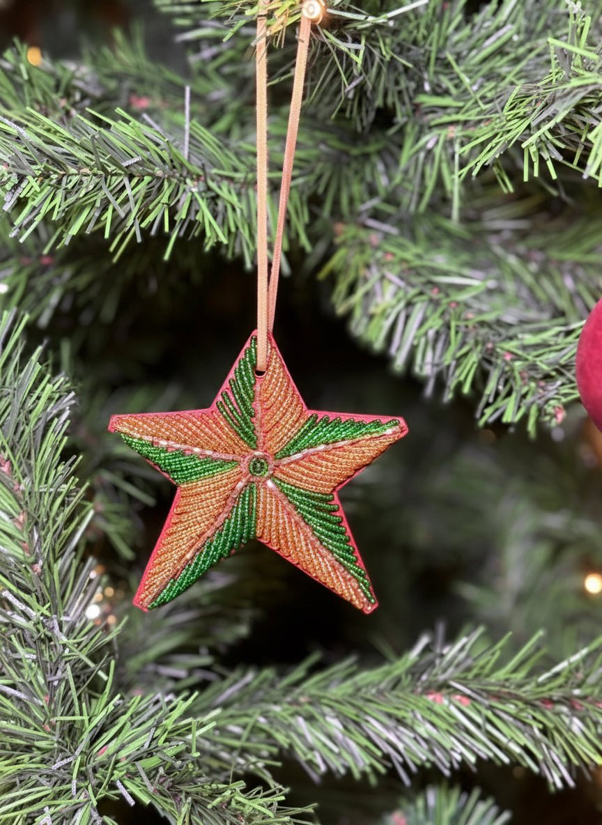 Hand-beaded star Christmas ornament — Kenyan artisan-made glass bead holiday tree decoration