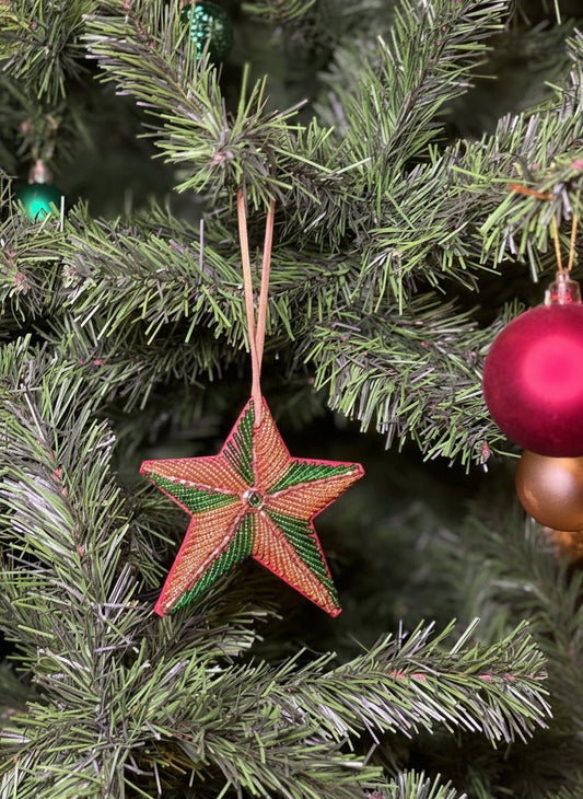 Hand-beaded star Christmas ornament — Kenyan artisan-made glass bead holiday tree decoration