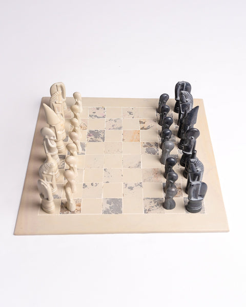 Hand Carved Soapstone Chess Set & Board (Cream L) - Nathez out of Africa