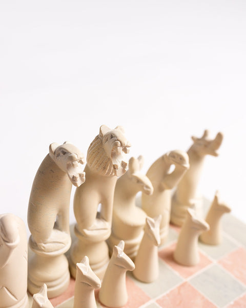 Hand Carved Soapstone Chess Set & Board (Cream S) - Nathez out of Africa