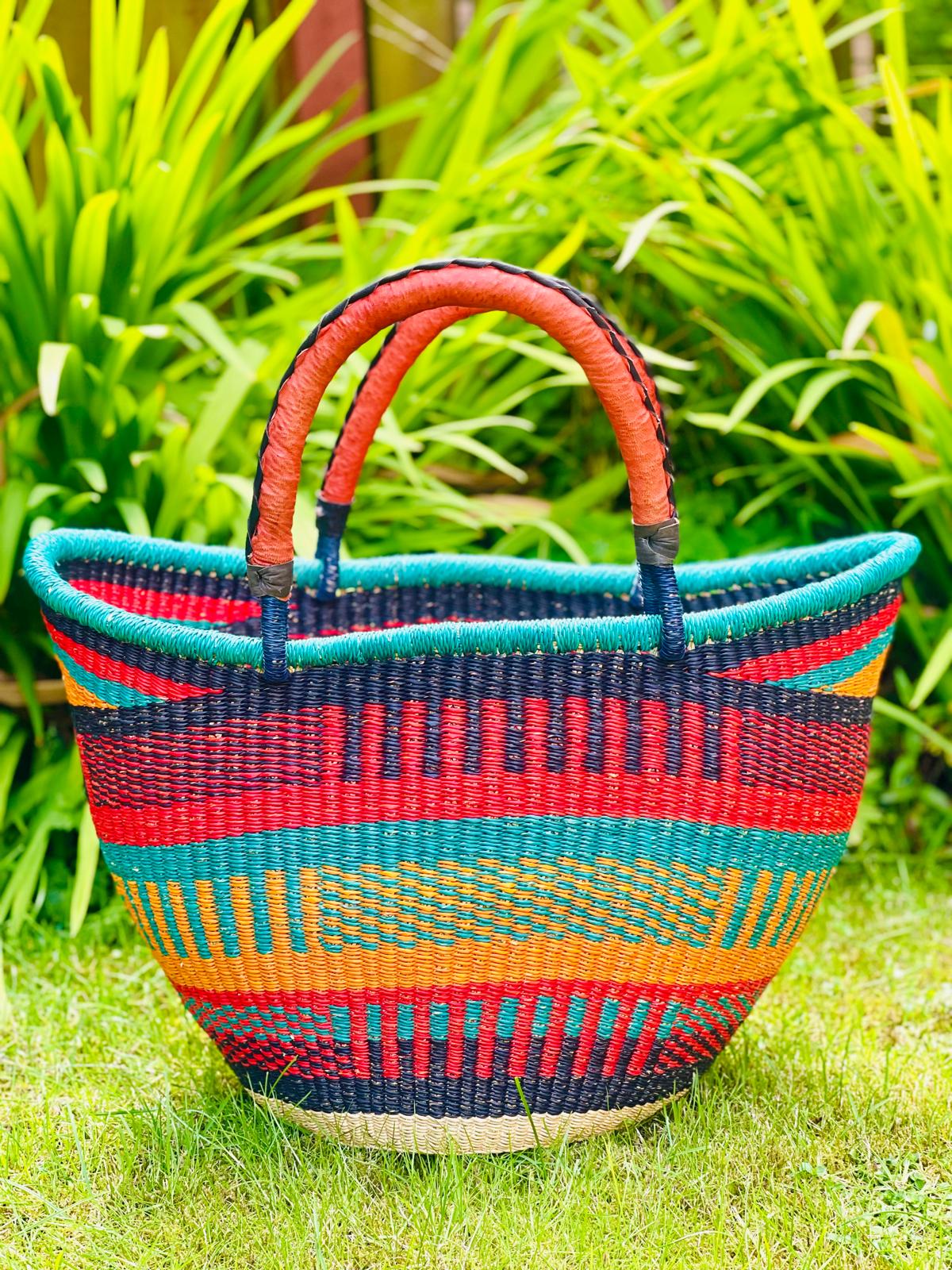 Nathez hand-woven Bolgatanga U-shopper handbag — sustainable African artisan craft from Ghana