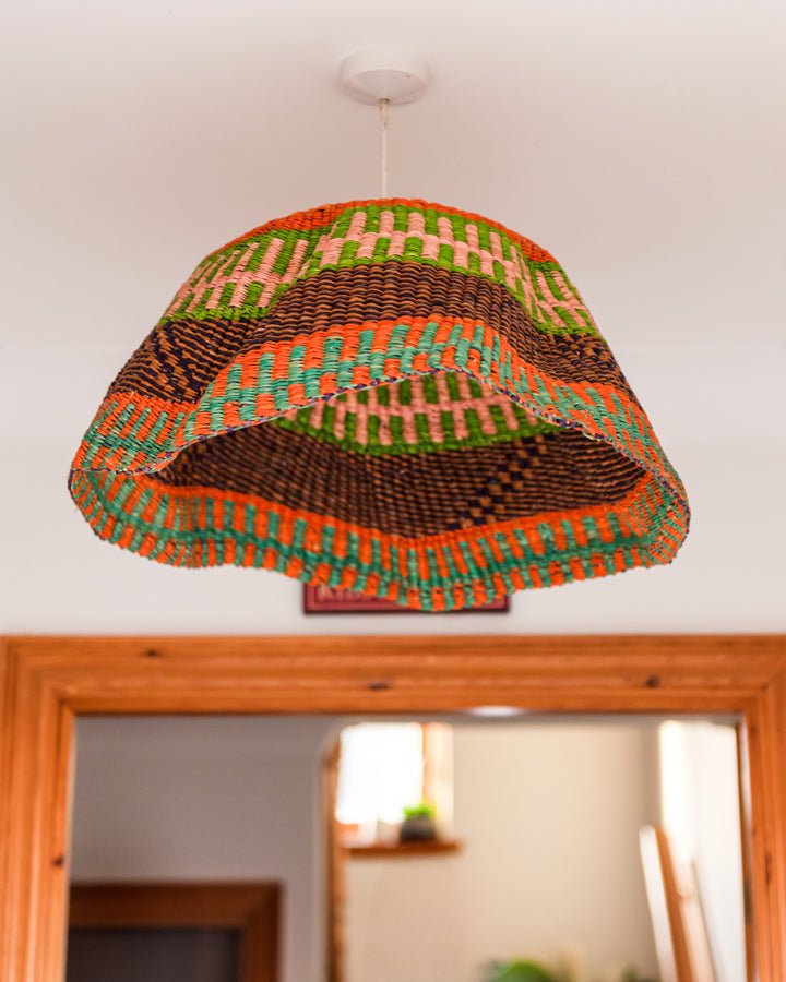 Hand-woven African lamp shade — artisan-crafted sustainable natural fibre lighting decor